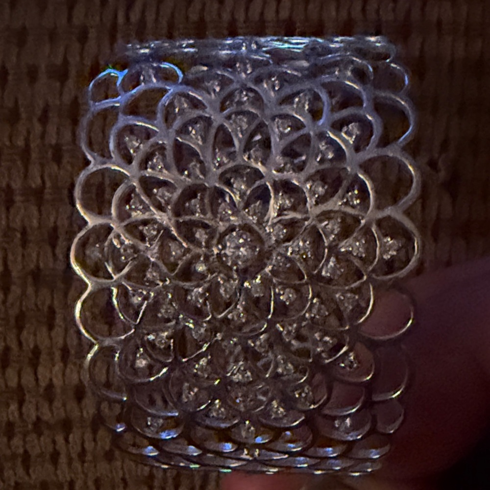 Silver Floral Filigree Statement Cuff Bracelet